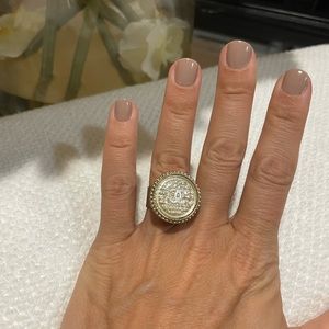 Vintage Chanel button made into ring, W adjustable